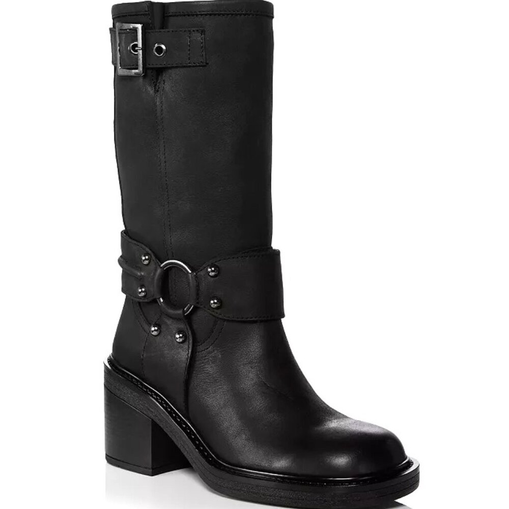 Steve Madden Aqua Leather “Topher” Block Heel Moto Boots - EUC